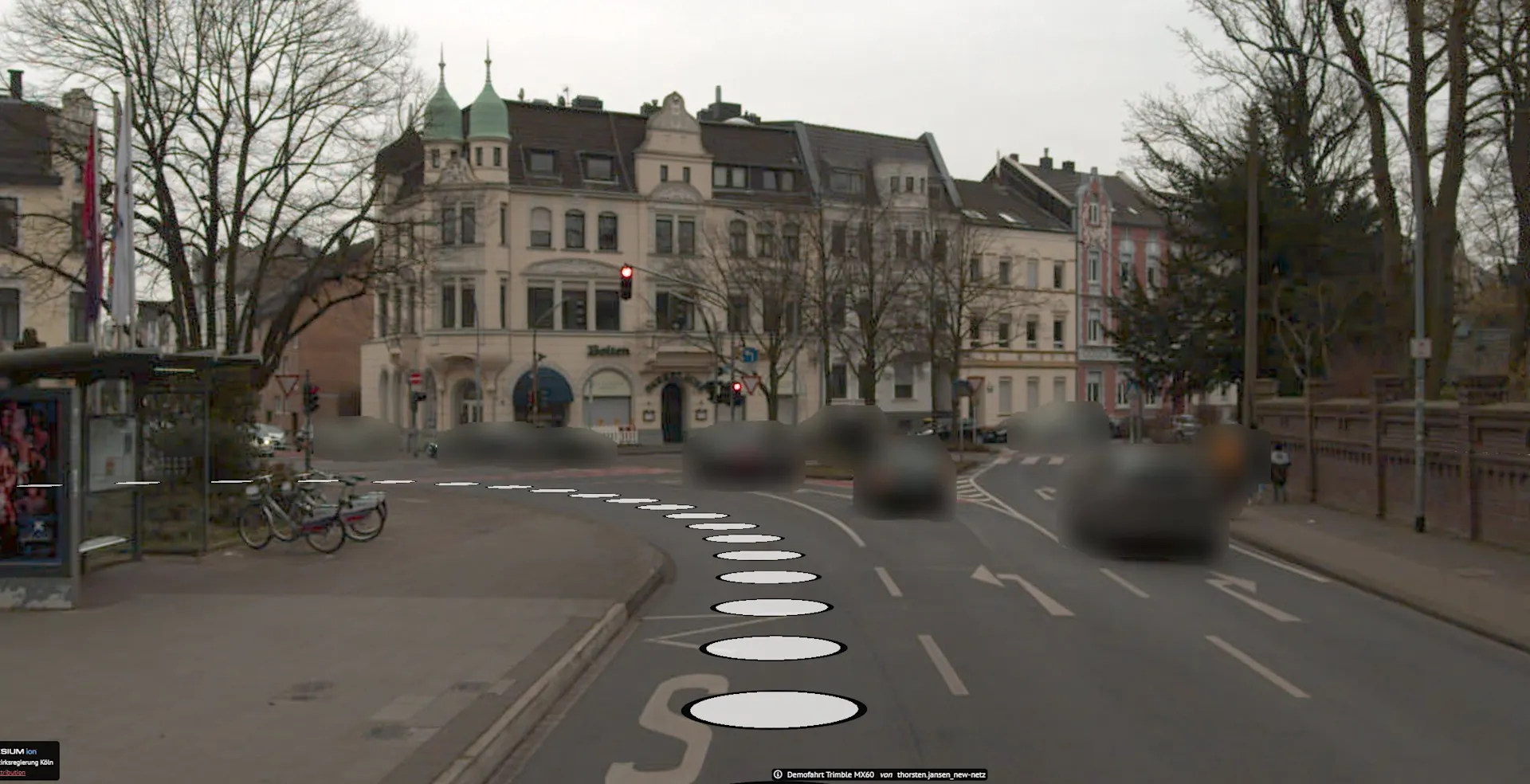 Beispiel einer verpixelten, datenschutzkonformen Aufnahme des Vermessungsfahrzeuges.