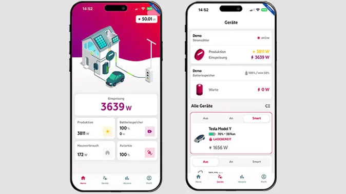 Die App NEW eManager: Startseite und Geräteübersicht.