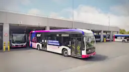 Verkehrslage Ein E-Bus der NEW bei der Ausfahrt aus dem Depot.