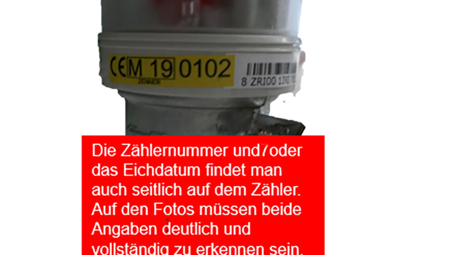 Gartenwasserzähler 6 Beispiel eines Gartenwasserzählers mit Hinweisen auf das Eichjahr, die Zählernummer und den Zählerstand