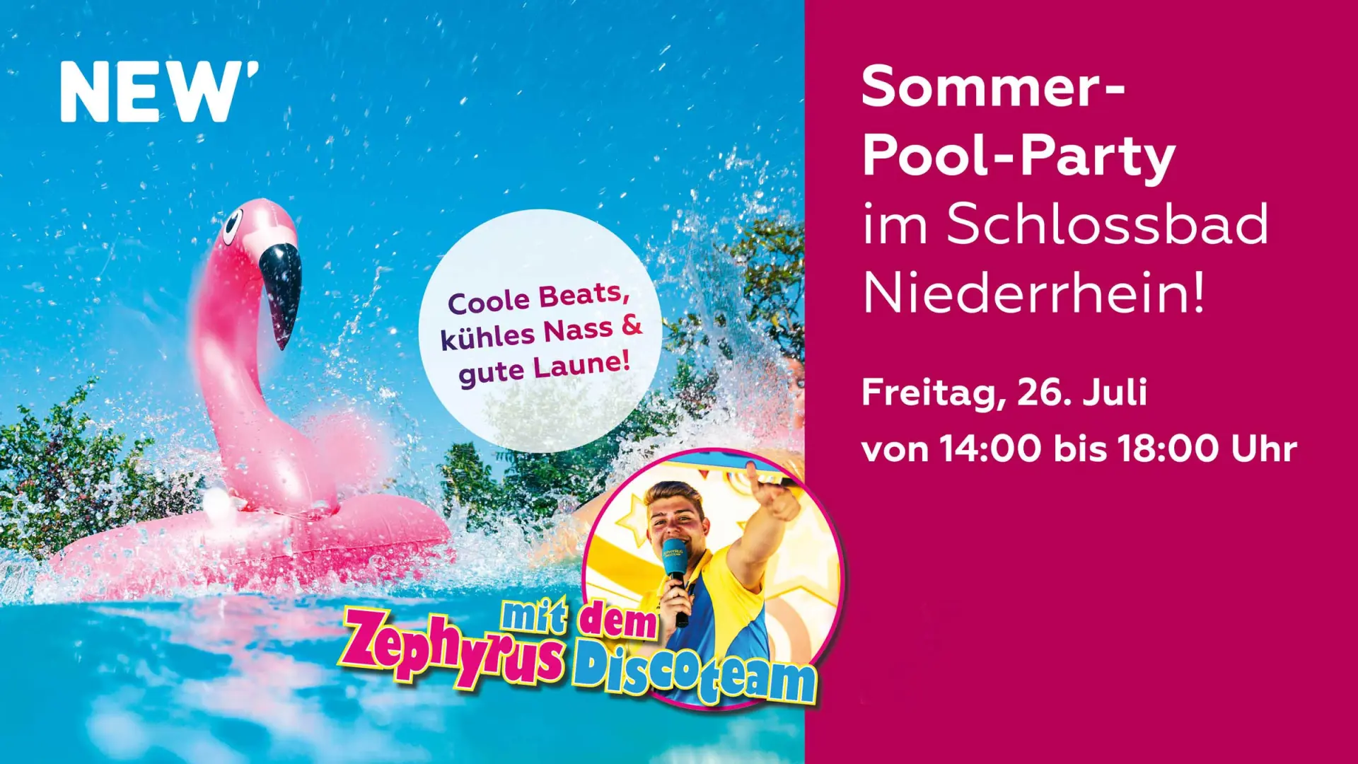 Am 26. Juli 2024 steigt die Zephyrus Sommer Pool-Party im Schlossbad Niederrhein! 